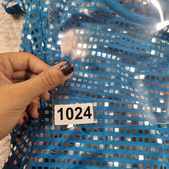 Sparkly mini party dress Blue mini silver metallic detail bodycon dress Size 0 - Picture 4 of 9